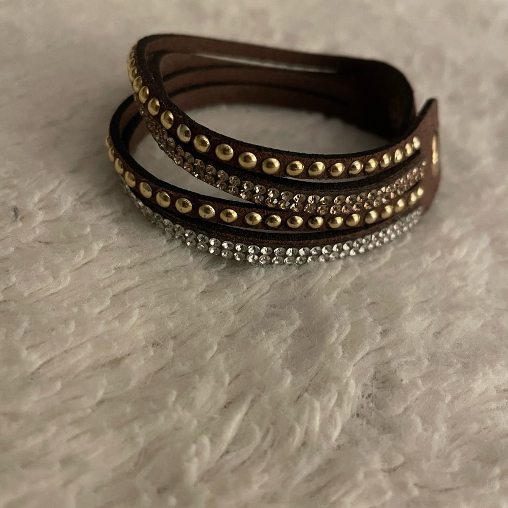 Maurices Brown Wrap Bracelet with Gold and Silver Studs